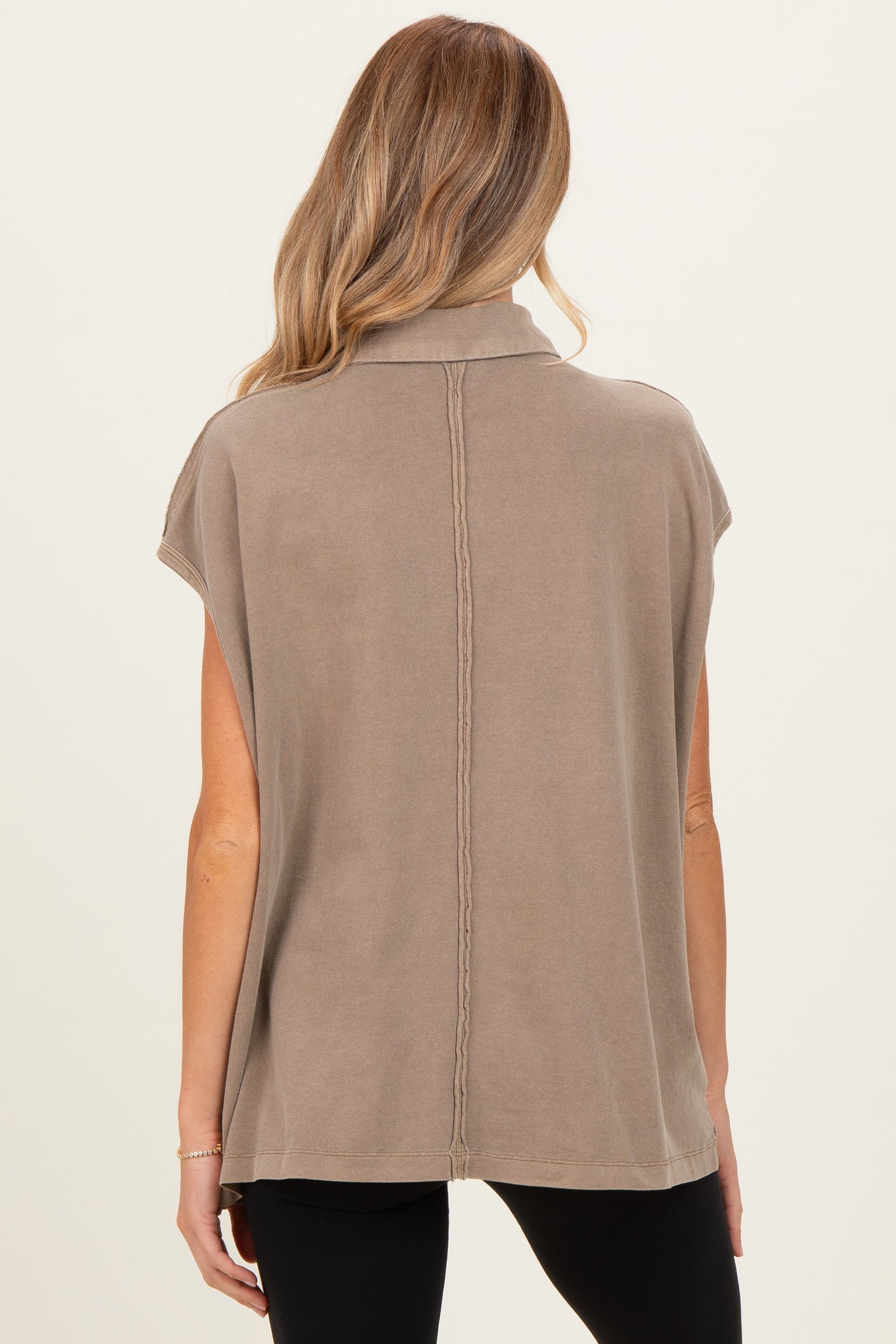 Mocha Pigment Dye Sleeveless Polo Oversized Maternity Top