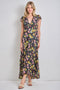 Black Multi Floral Chiffon V Neck Midi Dress