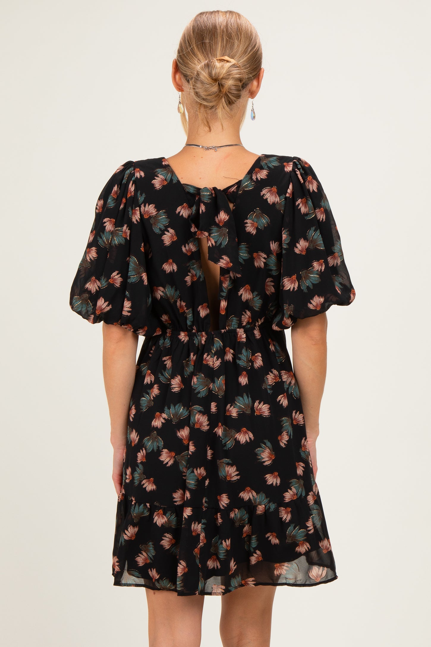 Black Floral Puff Sleeve Dress