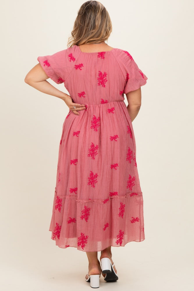 Dusty Mauve Floral Print Ruffle Hem Maternity Plus Midi Dress