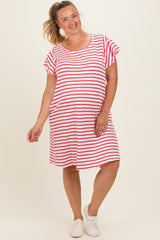 Red Striped Flutter Sleeve Maternity Plus T-Shirt Dress