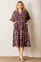 Brown Floral Smocked Button Down Plus Midi Dress
