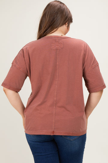 Terracotta Vintage Wash Exposed Seam Maternity Plus T-Shirt