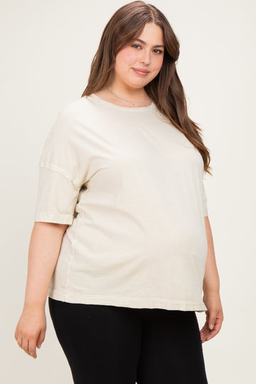 Khaki Vintage Wash Exposed Seam Maternity Plus T-Shirt