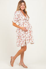 Ivory Rose Floral Maternity Wrap Dress