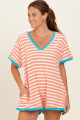 Orange Waffle Knit V-Neck Short Sleeve Maternity Romper