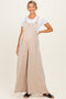 Beige Super Wide Leg Overall Maternity Jumpsuit