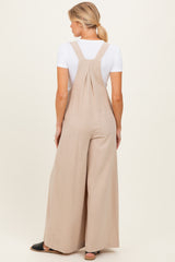 Beige Super Wide Leg Overall Maternity Jumpsuit
