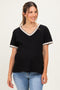 Black Waffle Knit Crochet Trim Maternity Top