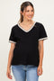 Black Waffle Knit Crochet Trim Maternity Top