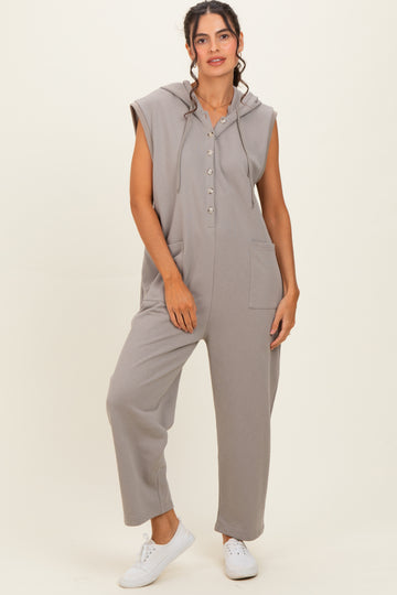 Vintage Taupe Button Up French Terry Jumpsuit