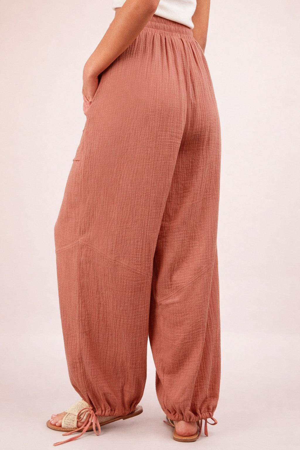 Blush Gauze Cinched Hem Maternity Pants