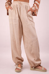 Natural Gauze Cinched Hem Maternity Pants