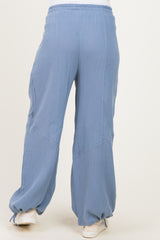 Blue Gauze Cinched Hem Maternity Pants