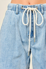 Light Denim Midi Pleated Shorts