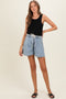 Light Denim Midi Pleated Maternity Shorts