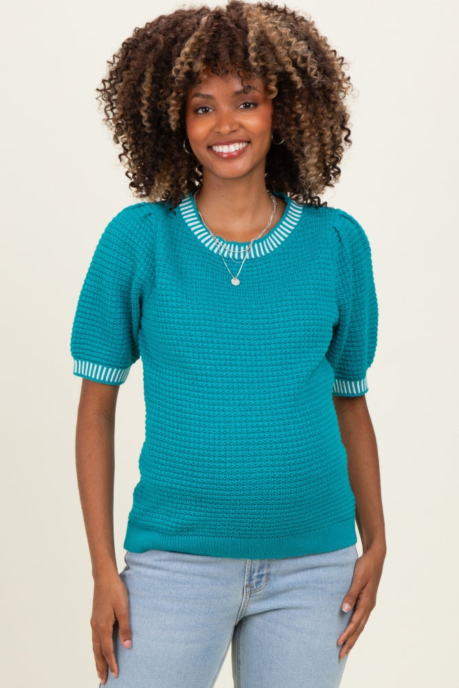 Light Teal Waffle Knit Maternity Sweater Top