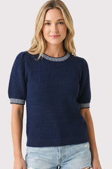 Navy Waffle Knit Sweater Top