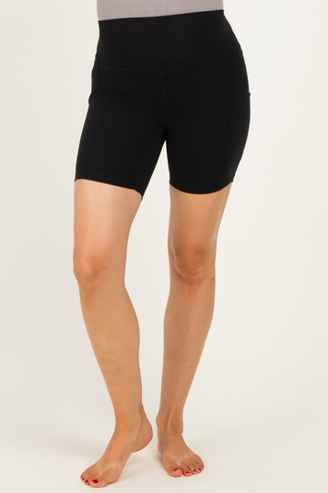 Black Pocket 6" Maternity Biker Shorts