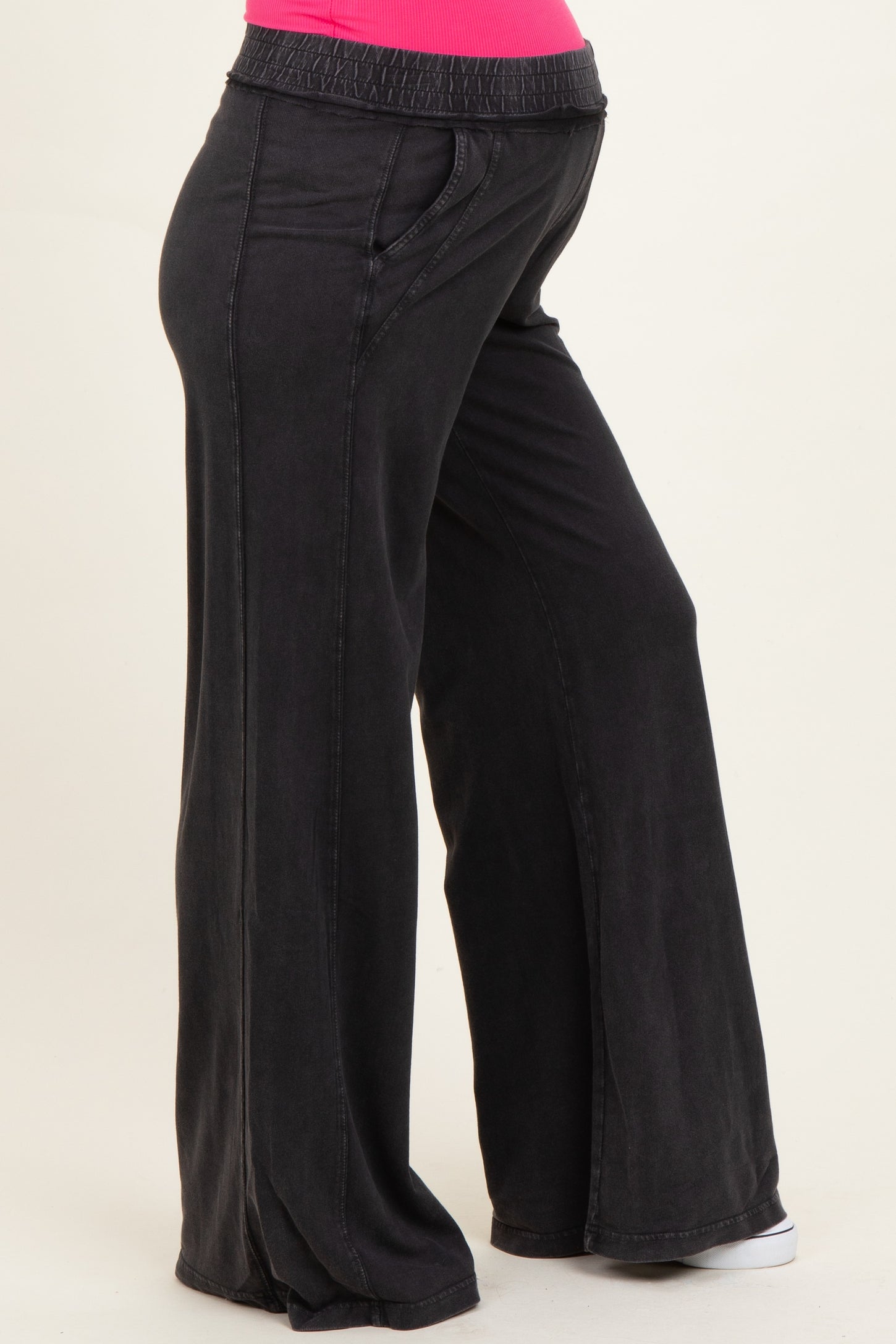 Black Mineral Wash Wide Leg Maternity Pants