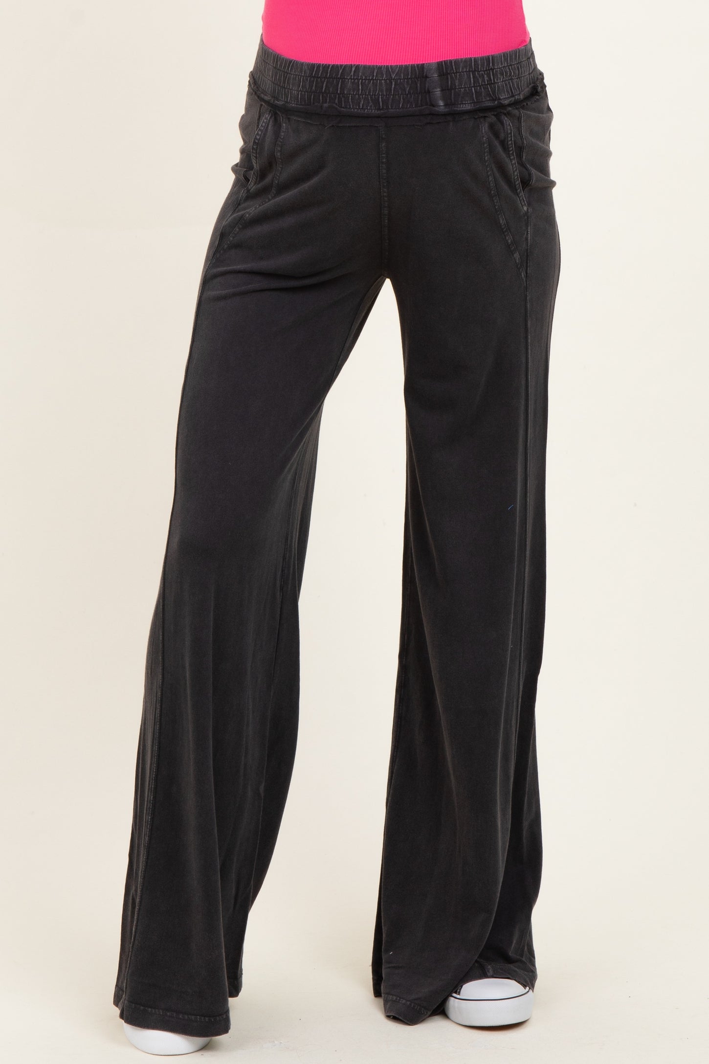 Black Mineral Wash Wide Leg Maternity Pants