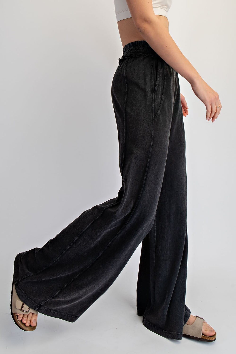 Black Mineral Wash Wide Leg Pants