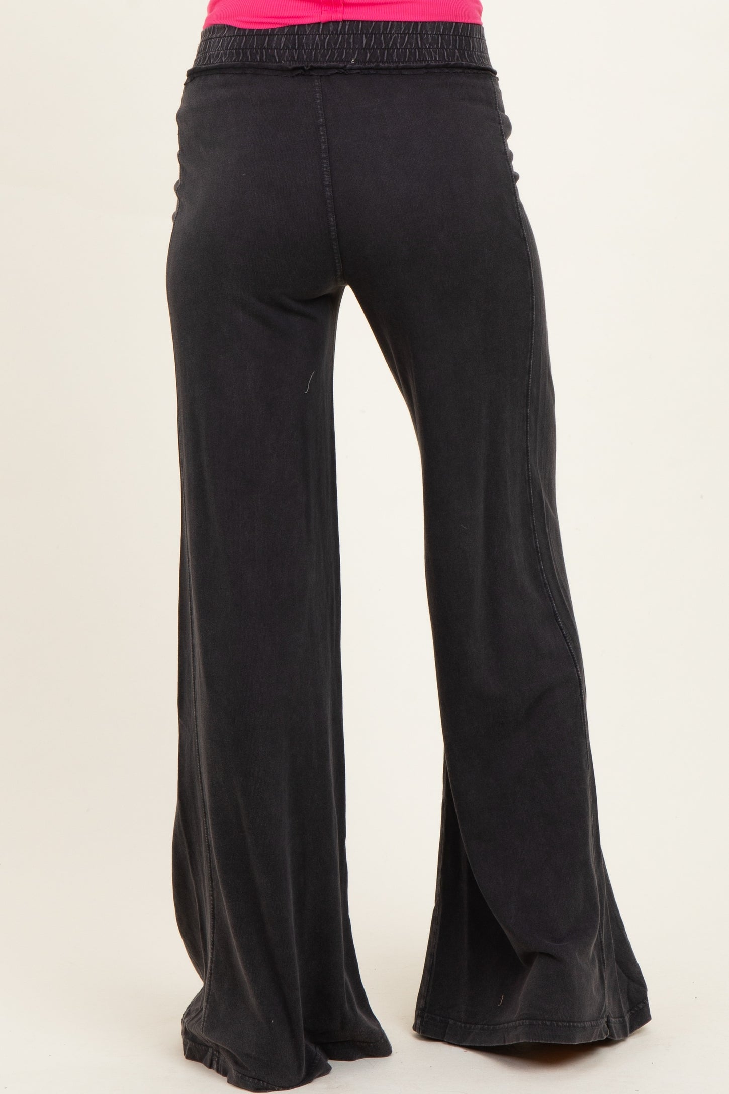 Black Mineral Wash Wide Leg Maternity Pants