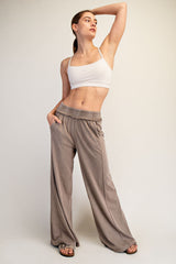 Coffee Mineral Wash Wide Leg Maternity Pants