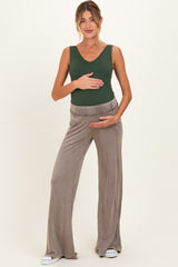 Coffee Mineral Wash Wide Leg Maternity Pants