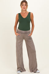 Coffee Mineral Wash Wide Leg Maternity Pants