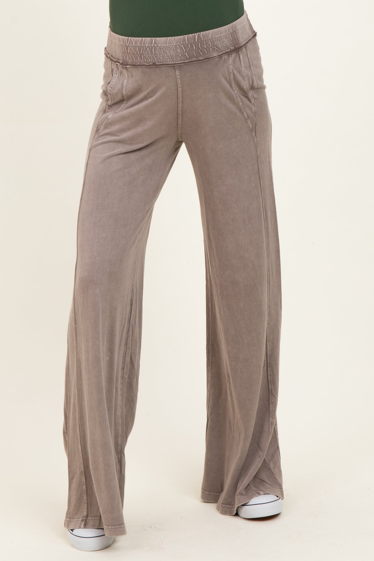 Coffee Mineral Wash Wide Leg Maternity Pants