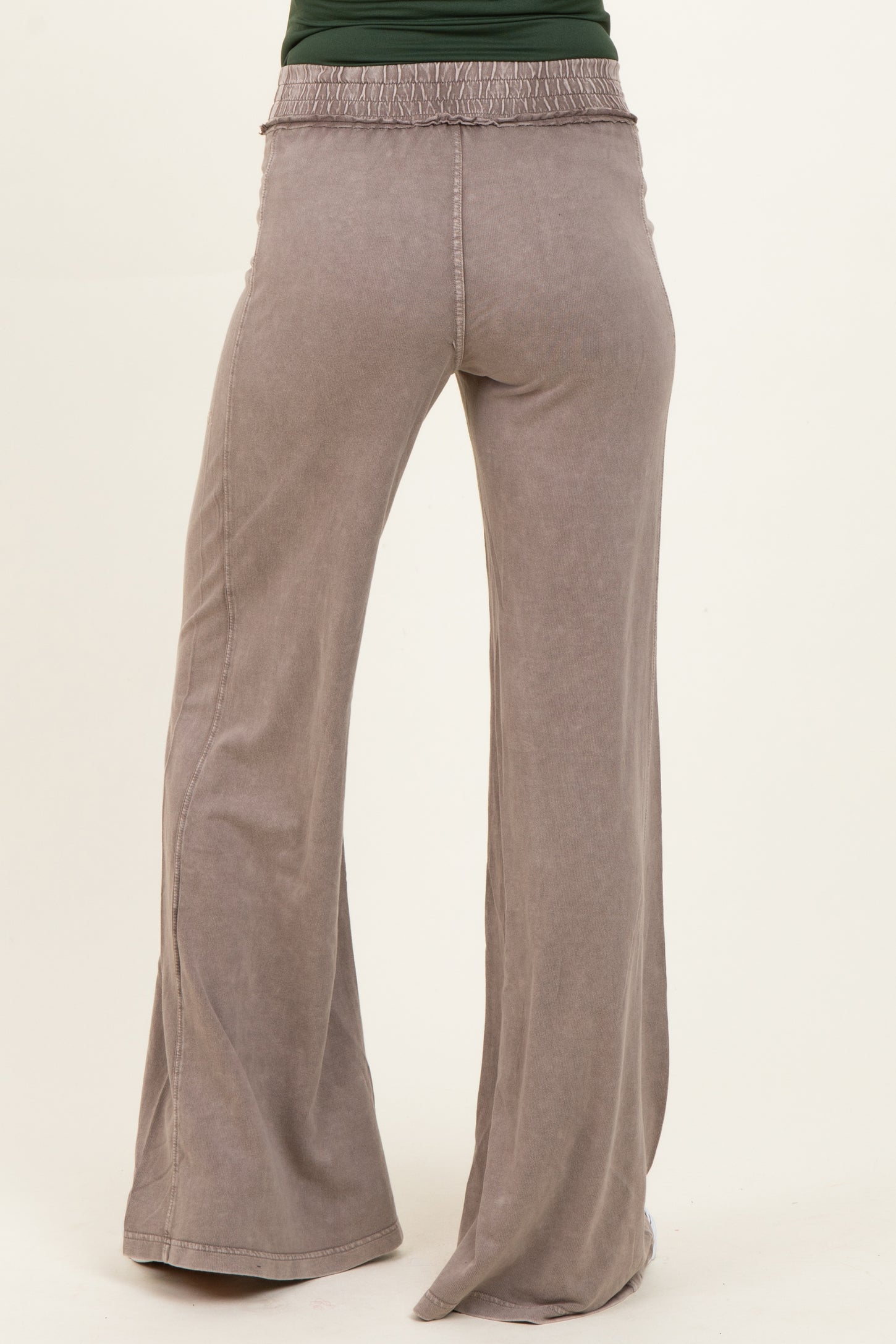 Coffee Mineral Wash Wide Leg Maternity Pants