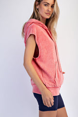 Red Mineral Wash Sleeveless Hoodie