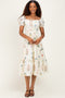 Ivory Floral Puff Sleeve Midi Dress
