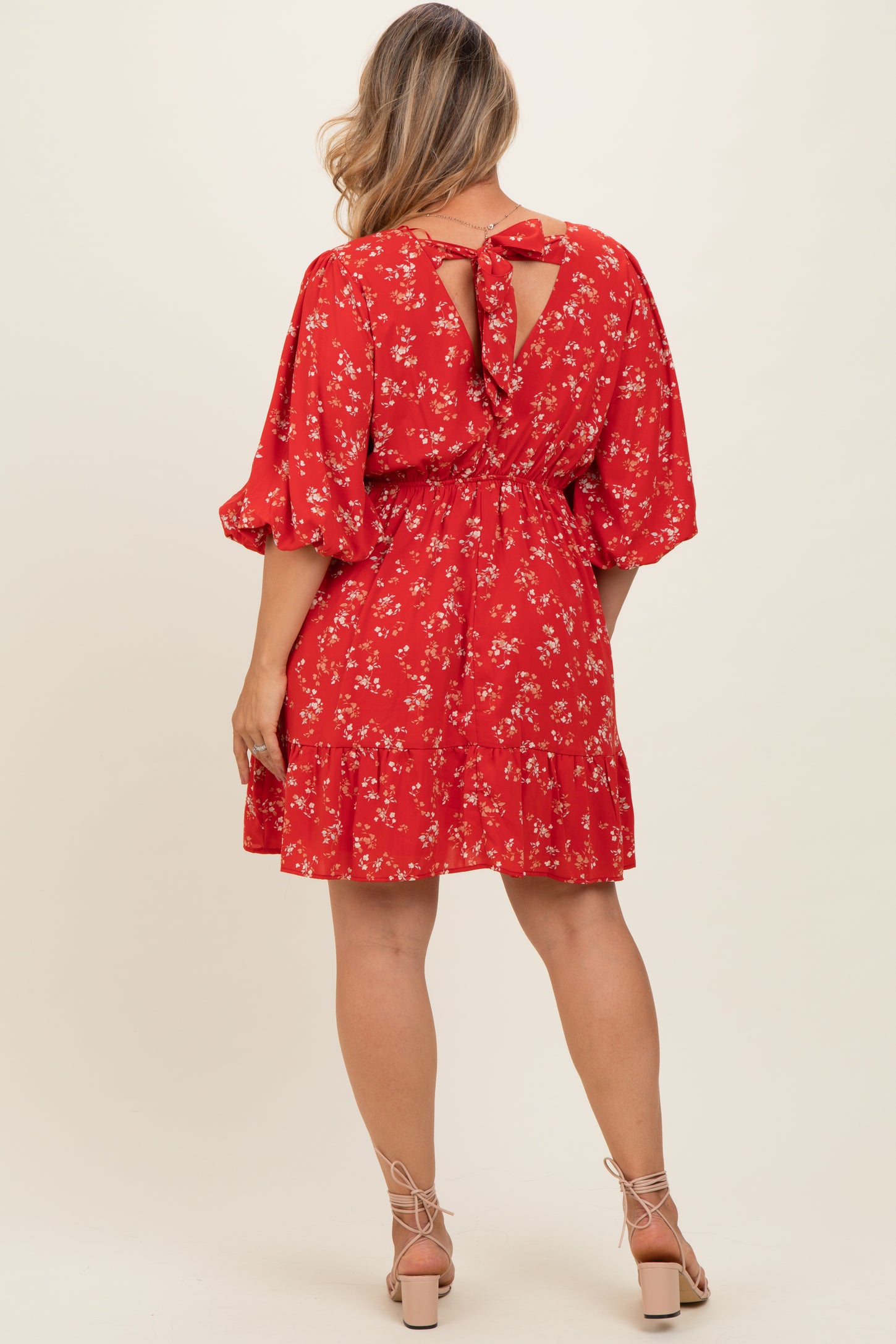 Red Floral Back Tie Maternity Plus Mini Dress