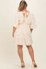 Light Yellow Floral Back Tie Maternity Plus Mini Dress