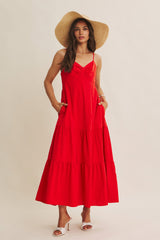 Tomato Red Tiered Maternity Maxi Dress