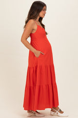 Tomato Red Tiered Maternity Maxi Dress