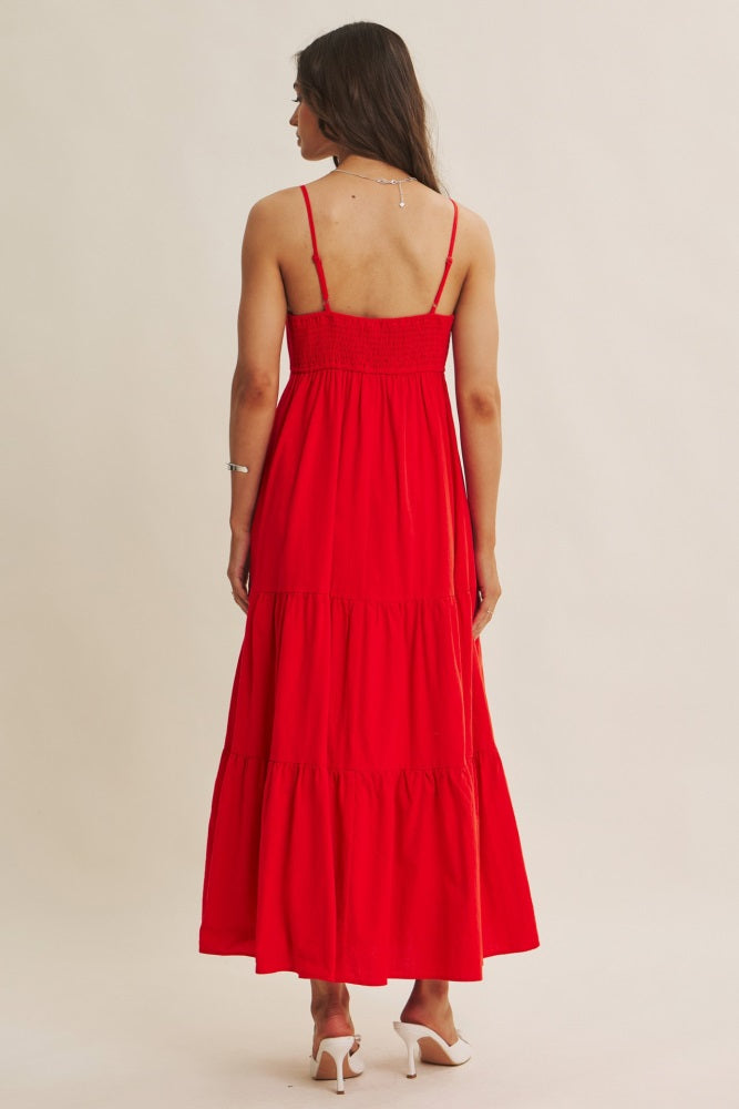 Tomato Red Tiered Maxi Dress