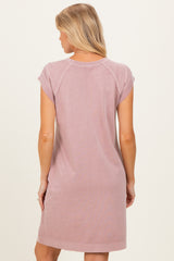 Pink Garment Washed Casual Capped Sleeve Maternity Dress