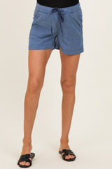 Blue  Pull On Maternity Short