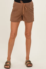 Brown Pull On Maternity Short