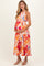 Coral Floral Pleated Maternity Midi Dress