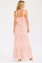 Blush Floral Tiered Shoulder Tie Maxi Dress