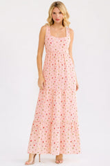 Blush Floral Tiered Shoulder Tie Maternity Maxi Dress
