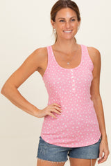 Pink Floral Pointelle Knit Tank Top