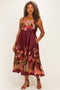 Burgundy Floral Thin Strap Plus Maxi Dress