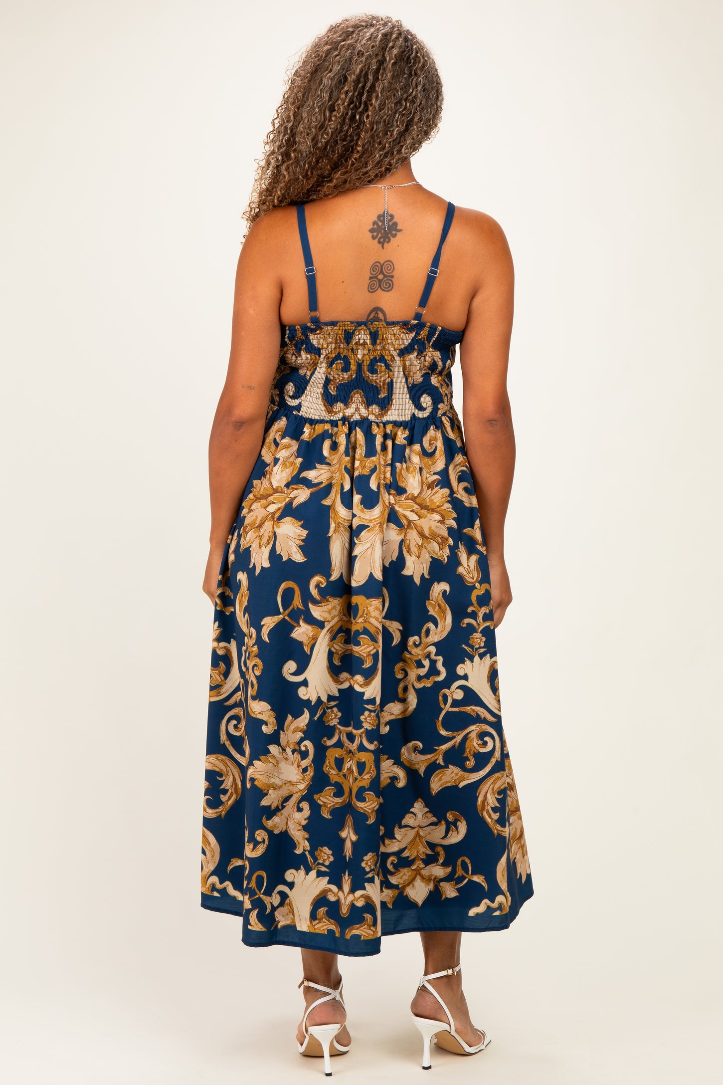 Dark Teal Damask Sleeveless Plus Maxi Dress