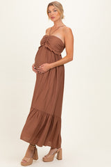 Amber Brown Halter Neck Tiered Cutout Maternity Maxi Dress
