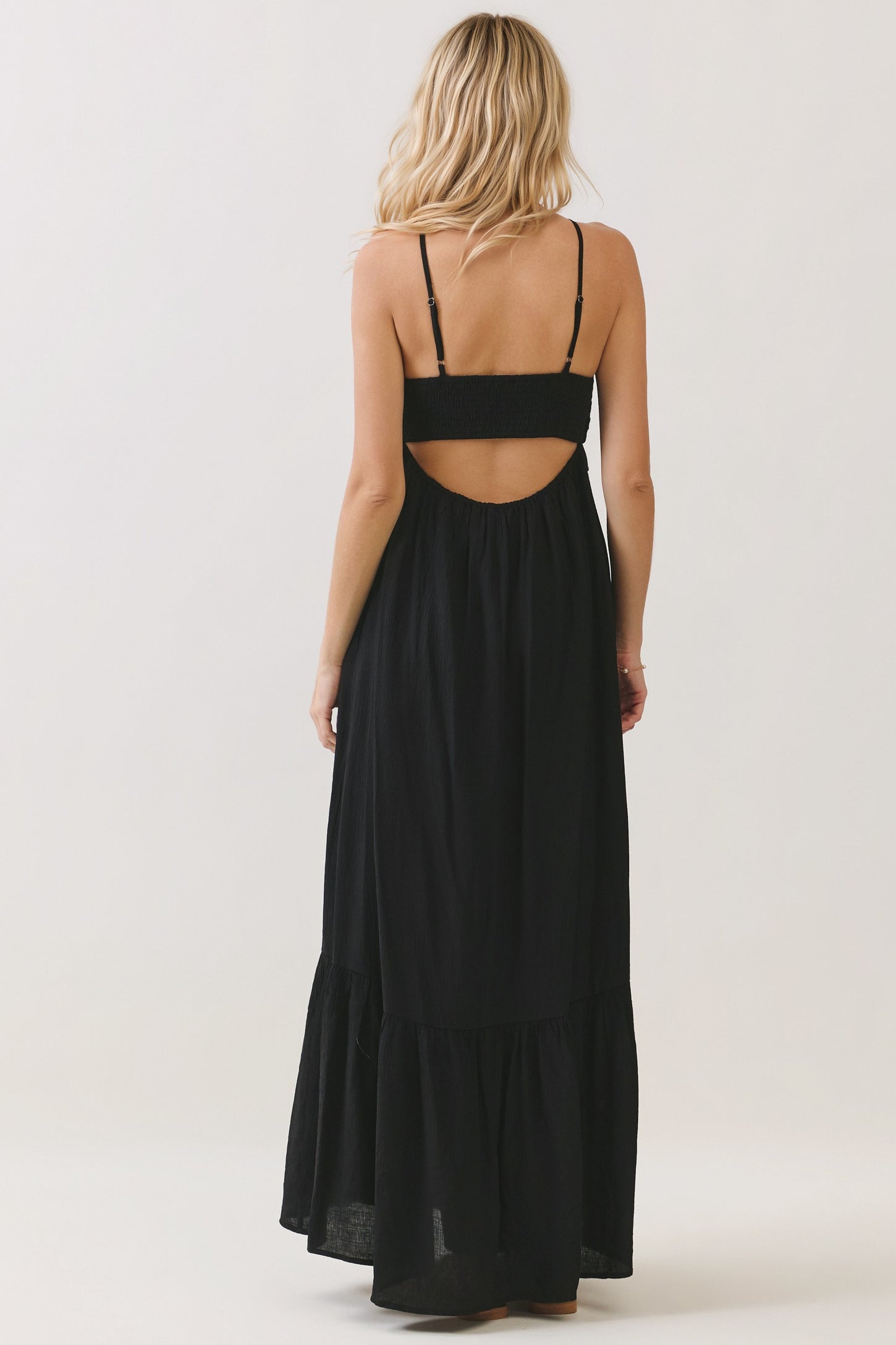 Black Halter Neck Tiered Cutout Maxi Dress